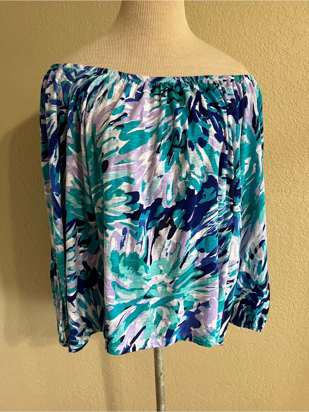 Lilly Pulitzer Off-Shoulder Enna Top in Capri Teal-Off Tropic Print-SZ L